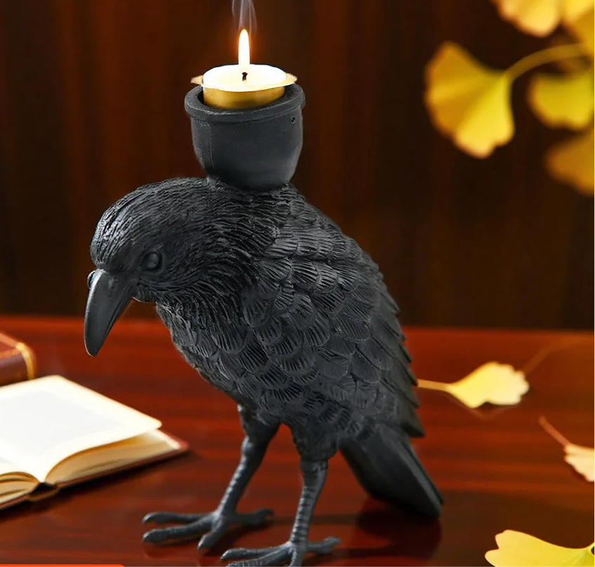 Halloween black crow candle holder