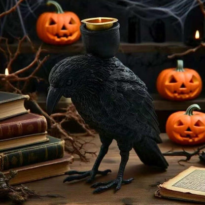 Halloween black crow candle holder