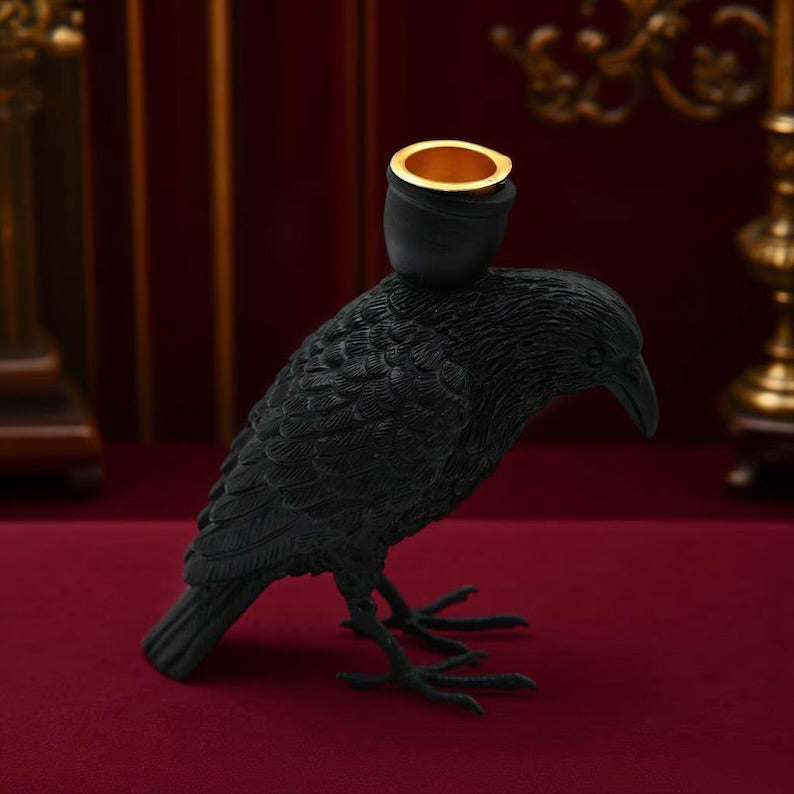 Halloween black crow candle holder