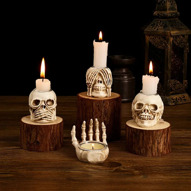 Antique Skull Candle Holder