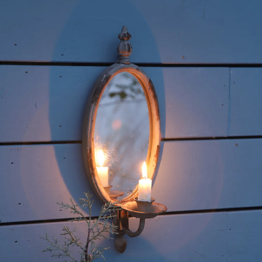 Iron Wall Mounted Candle Holder with Oval Mirror