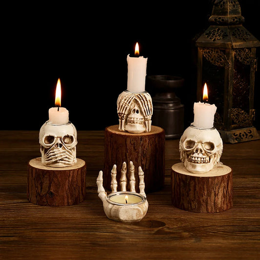 Antique Skull Candle Holder